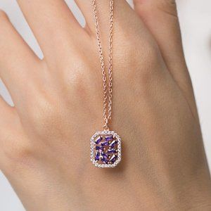 Amethyst Crystal Pendant Necklace, Rectangle Necklace, Healing Crystal Necklace